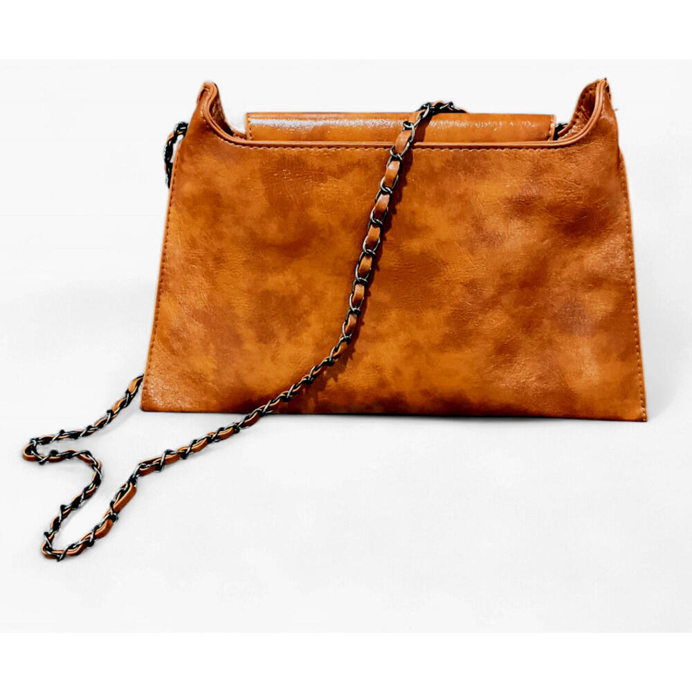NEW Vintage Y2K Euro Envelope Crossbody Shoulder Bag Purse Cognac Faux Leather - Picture 4 of 8
